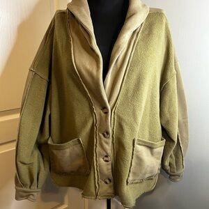 Aaron & Amber Jordan Olive Oversized Button Front Slouchy Pocket Shacket Women L